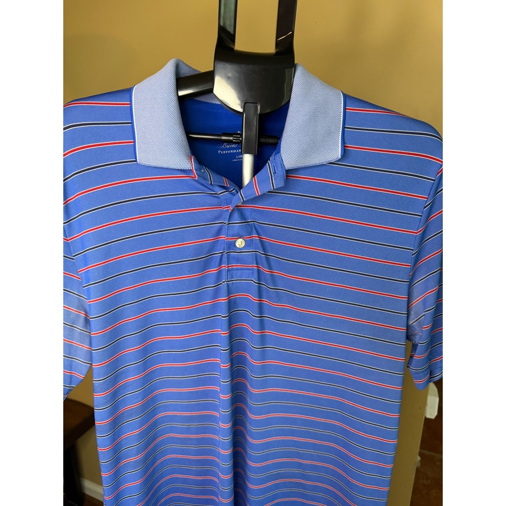 Brooks Brothers Performance Series Mens Large Blue Red Striped Golf Polo Shirt